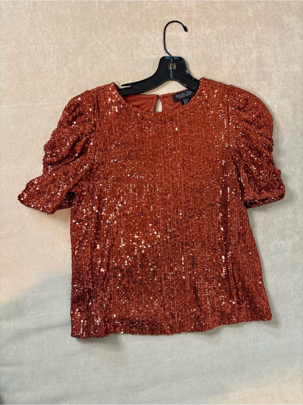 Rachel Zoe Copper Sequin Puff-Sleeve Blouse